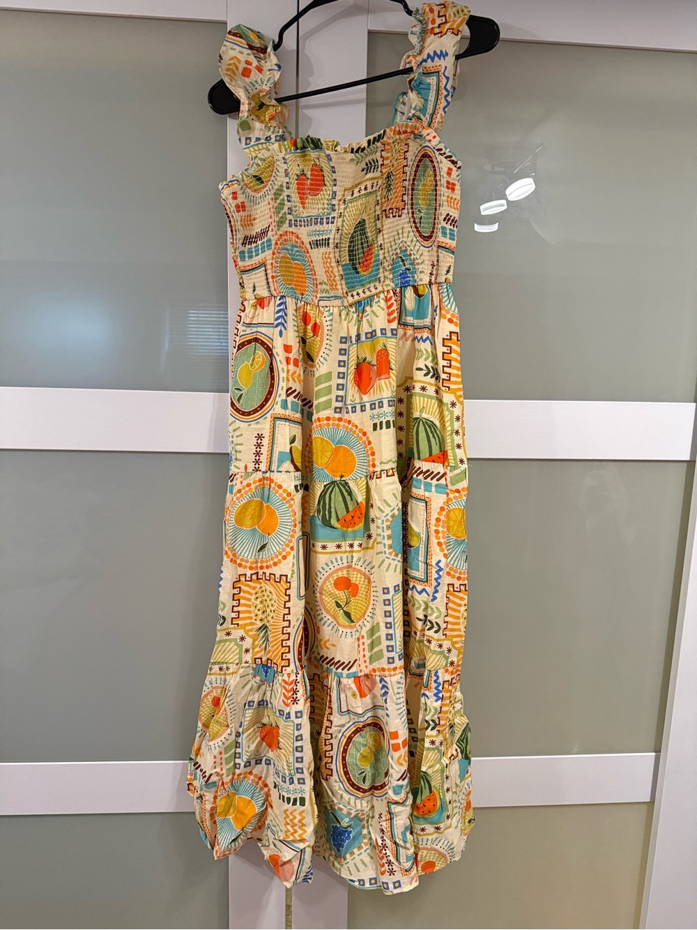 Farm Rio Vibes Printed Sleeveless Sundress in Cream, Green & Orange - Picture 1 of 5